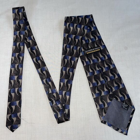 Joseph & Feiss Dress Tie Mens Size 57" Wide Black Blue Geometric 100% Silk - Picture 8 of 12